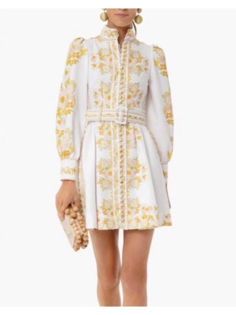 Beulah Leila White Mini Dress with Yellow & Pink Floral Embroidery